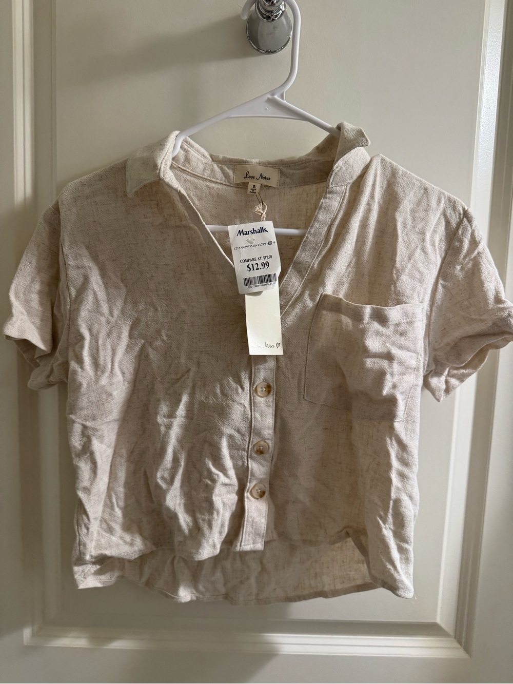 Marshalls Beige Short Sleeve Button Front Blouse